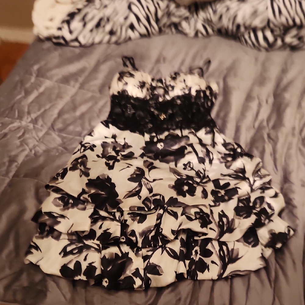 Elegant Black and White Floral Kids Dress
